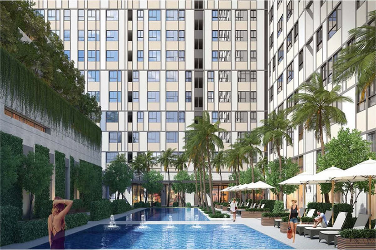 Phối cảnh không gian thư giãn cạnh hồ bơi CitiSoho