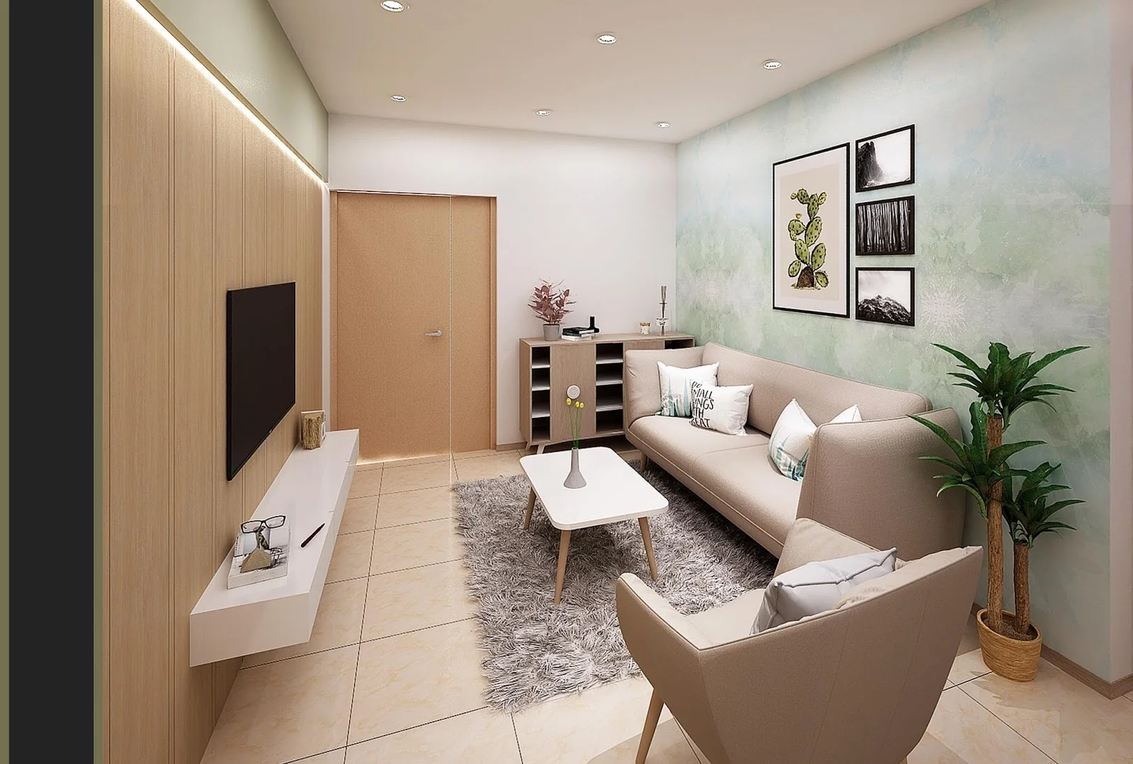 Phối cảnh phòng khách tông sáng Chương Dương Home