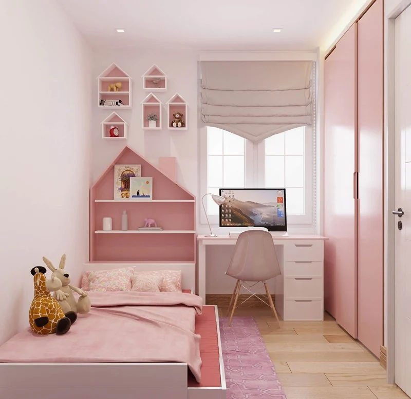 Phòng ngủ trẻ em và góc học tập trong căn hộ mẫu Citrine Apartment