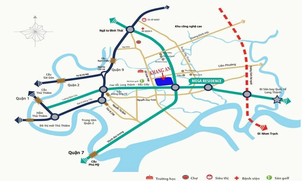 Sơ đồ vị trí và các trục kết nối tại Khu dân cư Khang An
