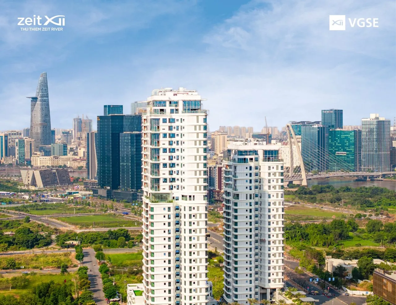 Ảnh thực tế hai tháp Thủ Thiêm Zeit River nhìn từ trên cao