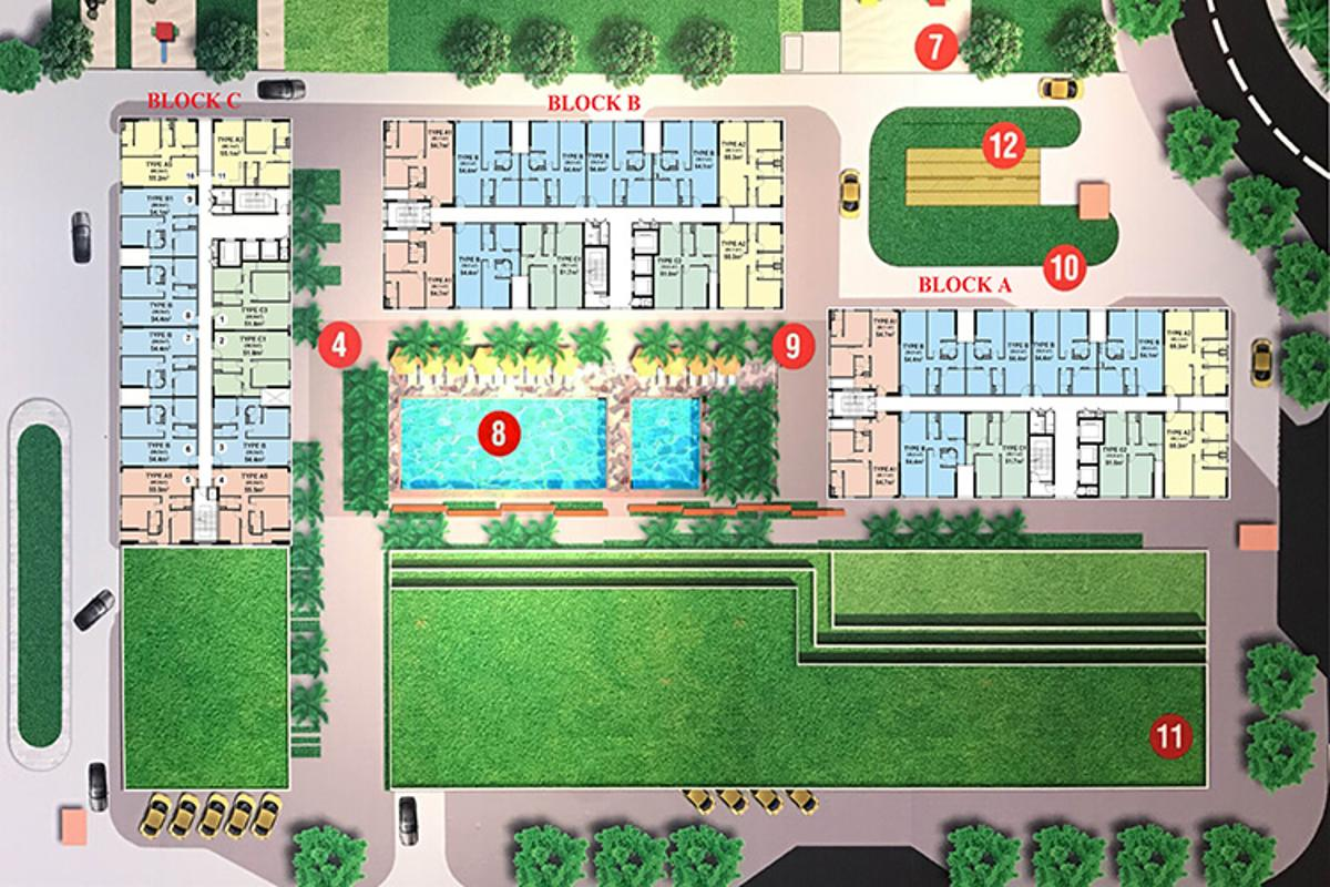 Tổng mặt bằng ba khối A B C CitiSoho