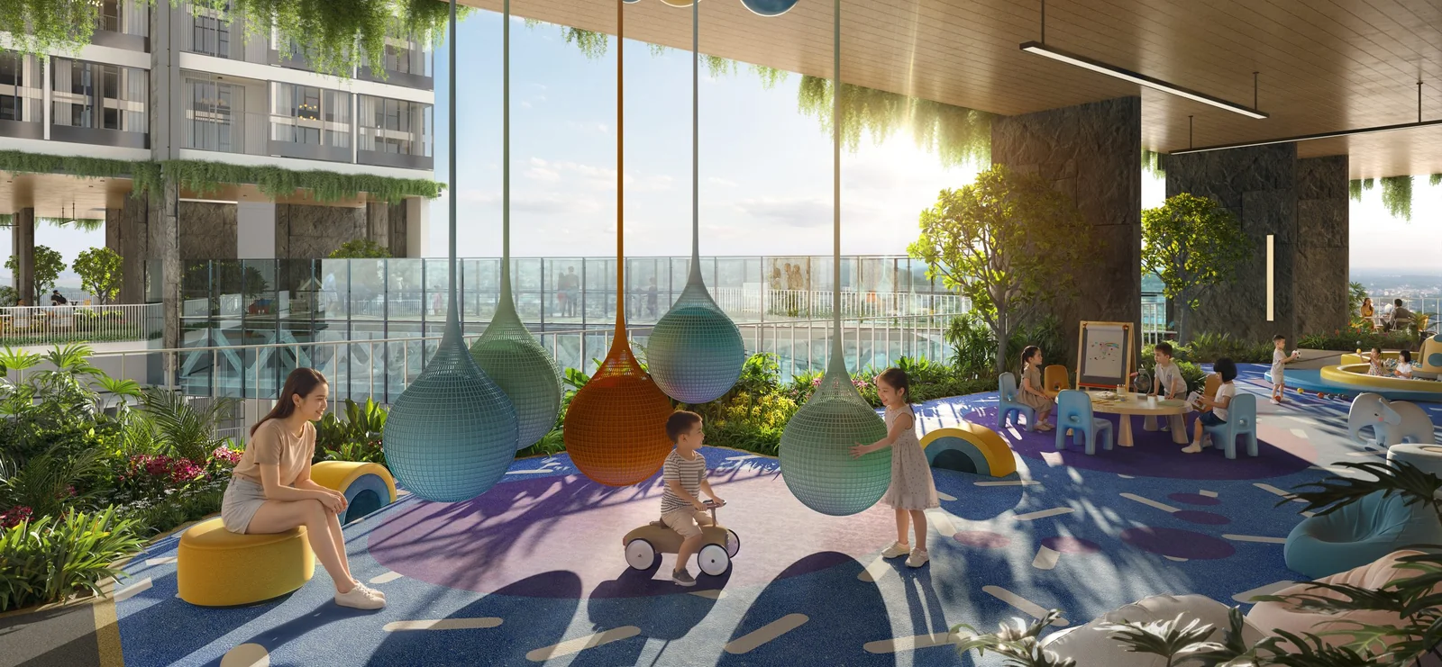Phối cảnh vườn sinh hoạt và khu vui chơi tại tầng 20 The Emerald Boulevard